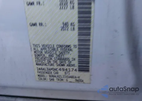 2017 Nissan Altima 2.5 Sl z USA, uszkodzony, nr VIN 1N4AL3AP0HC494174